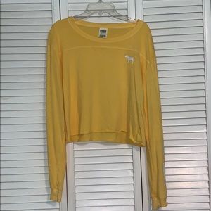 PINK yellow cropped long sleeve tee